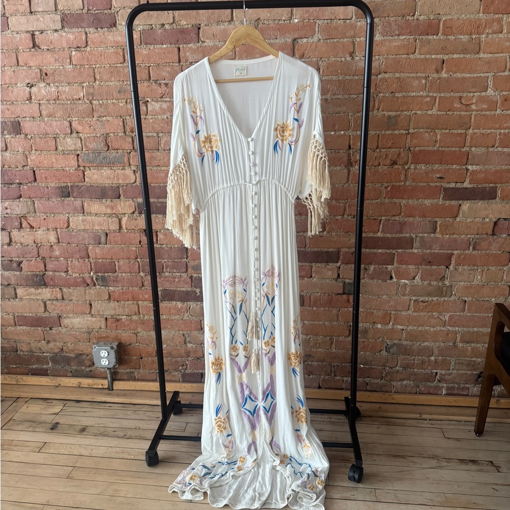 Fillyboo Cream Maxi Dress with Floral Embroidery